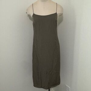 Theory P (US XS) 100% Silk Green Midi Slip Dress ~ Minimalist Classic